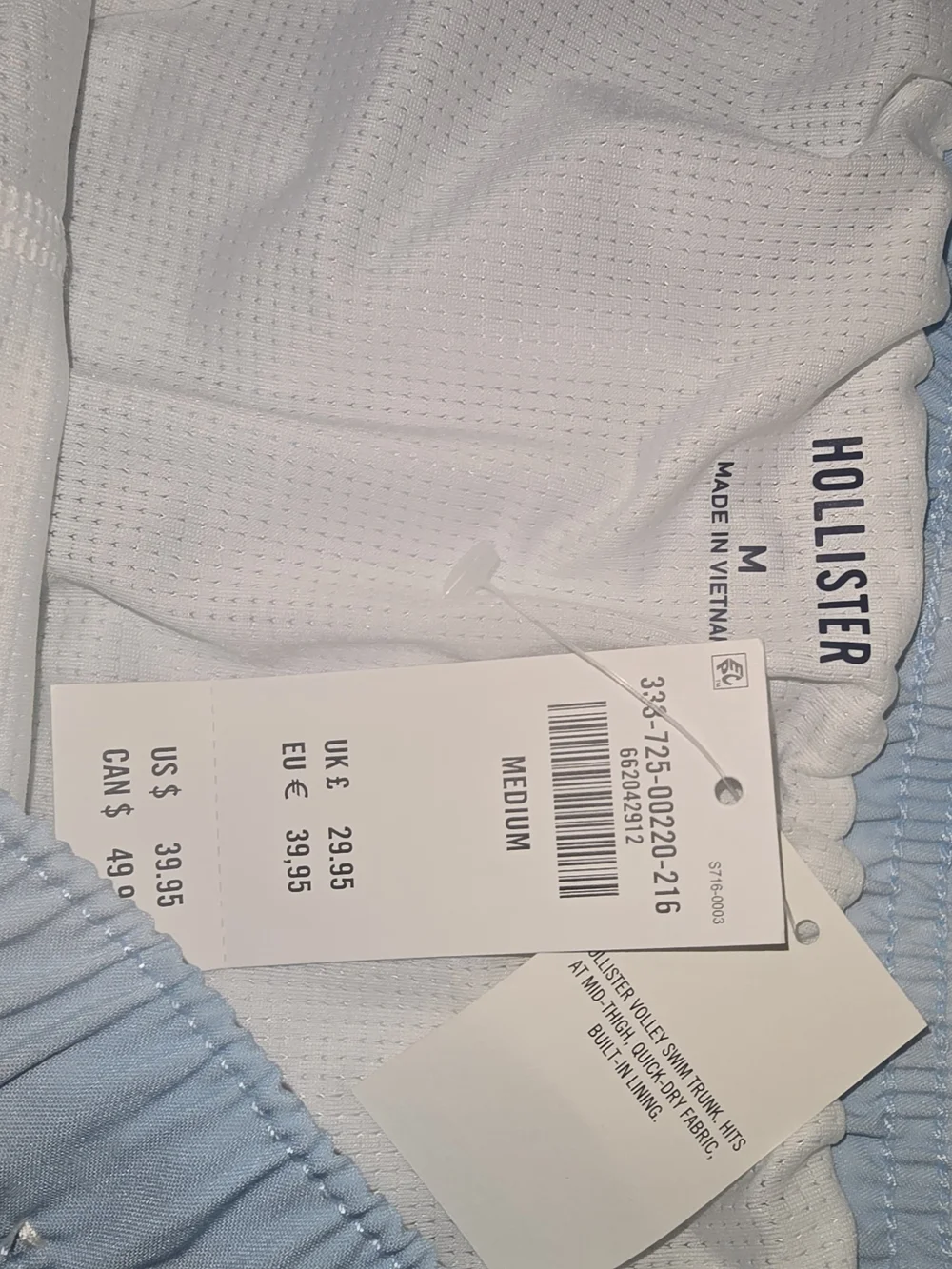 Hollister Men's Pale Blue Elastic Waist Swim Shorts